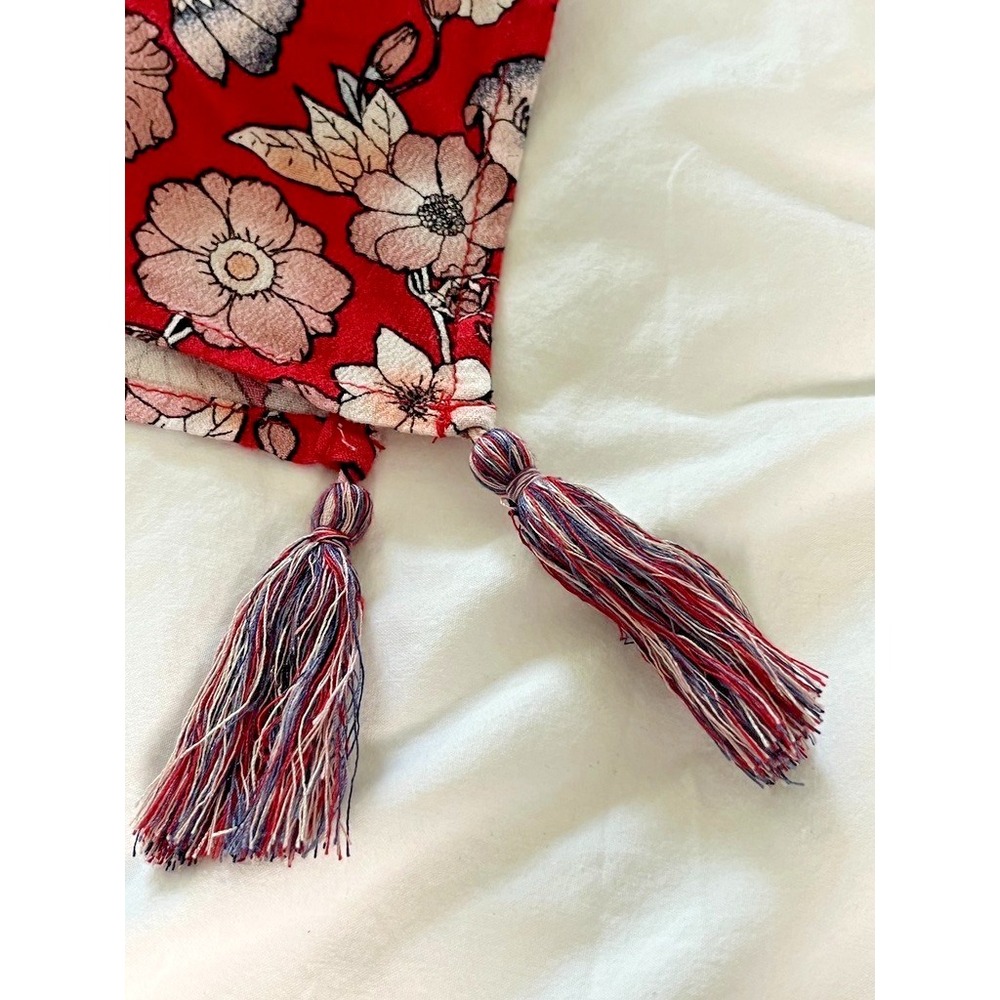 Knox Rose Kimono  Womens XL/XXL Red Floral Print Open Front Tassel Boho Duster - Picture 5 of 6